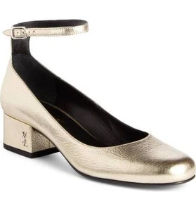 Saint Laurent BABIES Ankle Strap Pump Shoe Logo Low Heel Metallic Gold 39.5 - 9 - Picture 1 of 9
