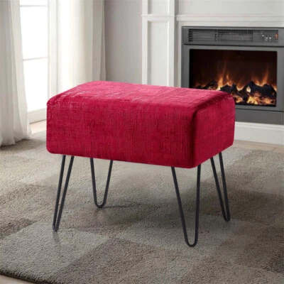 Plush Textured Velvet Ottoman Footstool Metal Legs Accent for Modern Living Room - Image 1 of 4