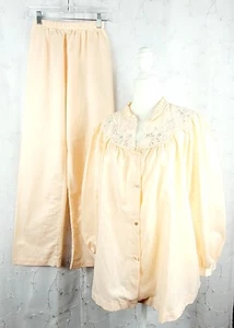 Vintage DEIDRE Women's Peach Sleep Pajama Shirt Top Pants Set Embriodered Small - Bild 1 von 15