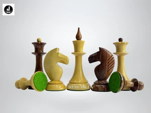 Juego de piezas de ajedrez repro soviéticas letonas de la década de 1950 - madera de Anjan ponderada y boj - Imagen 1 de 7