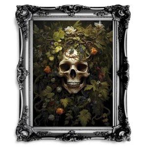 Gothic Floral Skull Gothic Wall Art Vintage Poster Art Poster Print Home Decor V - Picture 1 of 22