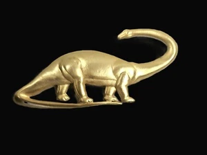 DINOSAUR (Brontosaurus) BROOCH -Gold Tone, Matt finish~Vintage - Picture 1 of 5