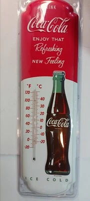 Drink Coca-Cola Enjoy That Refreshing New Feeling 27" Tall Thermometer Red & Wht - Image 1 of 4
