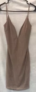 Windsor Shimmering Beige Mini Dress Spaghetti Straps Open Back Deep V-Neck- S - Picture 1 of 10