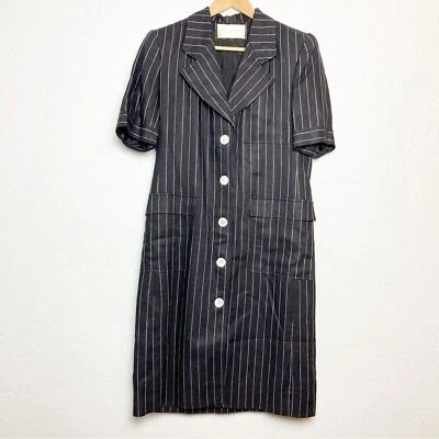 Oscar de la Renta Vestido Delantero Rayas Blanco y Negro Botón Foto 1 de 4