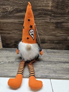 New 16 inch Weighted Gnome Plush Halloween Decor Black Orange Ghost - Picture 1 of 2
