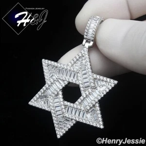 MEN SOLID 925 STERLING SILVER ICY BAGUETTE CZ JEWISH STAR OF DAVID PENDANT*SP471 - Picture 1 of 5