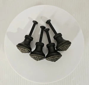4 Antique Bronze Brass Metal Knobs Drawer Pulls Handles - Picture 1 of 5