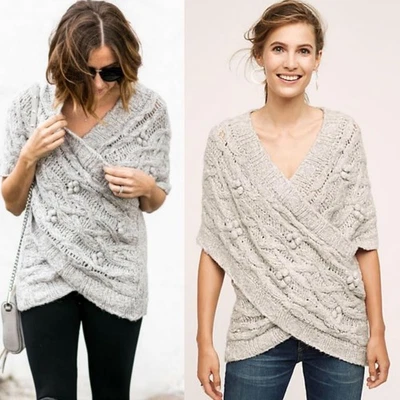 Suéter Anthropologie Dormir Sobre Nieve Alpaca Grueso Tejido S Gris Envoltura Cruzada Foto 1 de 4