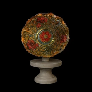 Cuenco de vidrio Goofus vintage con diseño floral rojo y dorado * MX01-B - Imagen 1 de 6
