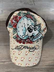 Vintage Y2K Don Ed Hardy Mesh Trucker Hat Cap Rhinestones Snapback Cotton Poly - Picture 1 of 10