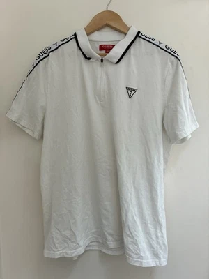 Guess Los Angeles Men's 1/4 Zip Collared Cotton Short Sleeve Shirt Black White L - Image 1 of 4