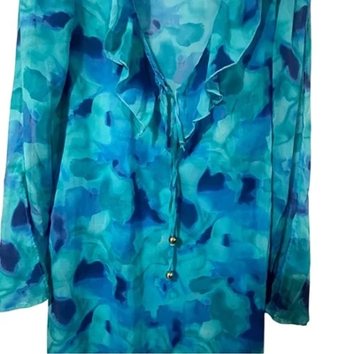 Cobertura feminina St John azul verde seda XS - Imagem 1 de 4