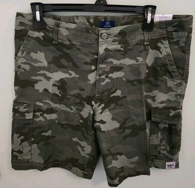 George 男式 38 码平前卡戈短裤及膝 10 英寸绿色迷彩 #10724 — 第 1/3 张图片
