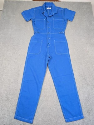 Reformation Morgan Twill Jumpsuit Womens 2 Cerulean Blue Button Front Utility - Image 1 of 4