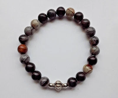 NEW BLACK/BROWN/GRAY JASPER & LATERN BEADED BRACELET, BUY 2 GET 3RD FREE - Image 1 of 3