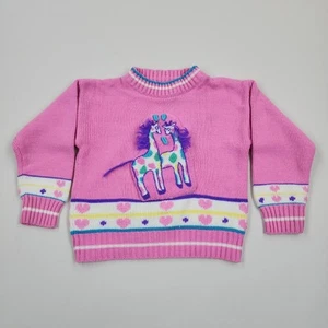 Vintage 80s Popsicle Brand Giraffe Heart Girls Pink Sweater - Picture 1 of 14