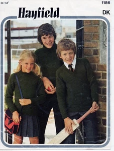 ~Vintage 1970s Hayfield Knitting Pattern For Classic School Jumpers~ 24" ~ 34" ~ - Picture 1 of 1