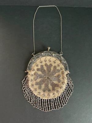 ESPECTACULAR BOLSO MONEDERO 1890 MICRO CUENTAS CUERO FLECOS RETORCIDOS Foto 1 de 4