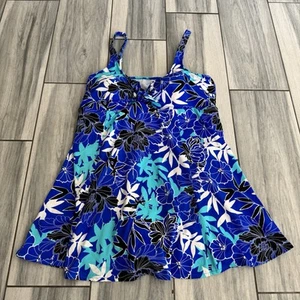 Women’s Blue Floral One Piece Swimsuit Dress Size 24 Swimwear Bathing Suit - Picture 1 of 10