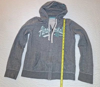 Sudadera con Capucha Aeropostale Niñas M Gris Cremallera Completa Con Capucha Logo Deletrear Foto 1 de 4