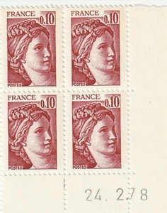 Bloc de 4 timbres Coin daté 1978 Sabine de Gandon 0.10 - Imagen 1 de 2