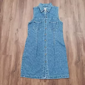 Vtg Sonoma Dress Womens Blue Denim Sleeveless Button Up Knee Length Size Medium - Picture 1 of 4