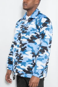 Men's Water Resistant Camo Polar Fleece Lined Windbreaker Rain Coaches Jacket - Picture 1 of 42