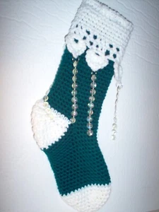 Hand crocheted Christmas stocking Victorian with jewels..15" #4 - Picture 1 of 3