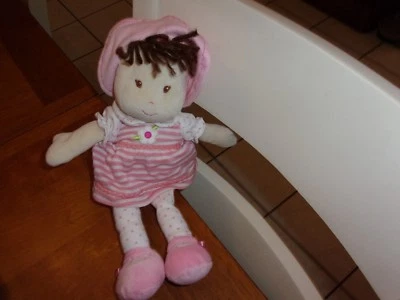 Muñeca bebé prestigio 13" pelo marrón hilo rayas puntos rosa vestido peluche chica encantadora Foto 1 de 2