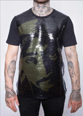 CAMISETA ELVIS JESUS 🔥🔥TUPAC🔥🔥 Talla Pequeña Color Negro y Dorado lentejuelas RARA Foto 1 de 4