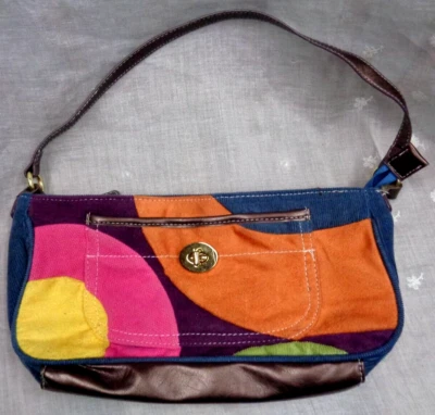 Vtg NINE WEST Corduroy Suede Patchwork Multicolor Purse Handbag ~ 11-3/4" L - Image 1 of 4