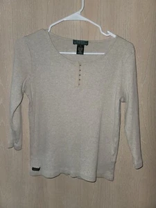 Lauren Ralph Lauren 3/4 Sleeve Pullover Logo Sweater Top 100% Cotton Size Small - Picture 1 of 6