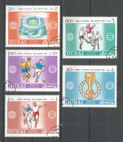 Dubai 1966 used stamps Michel# 211-215 sport football soccer Cover