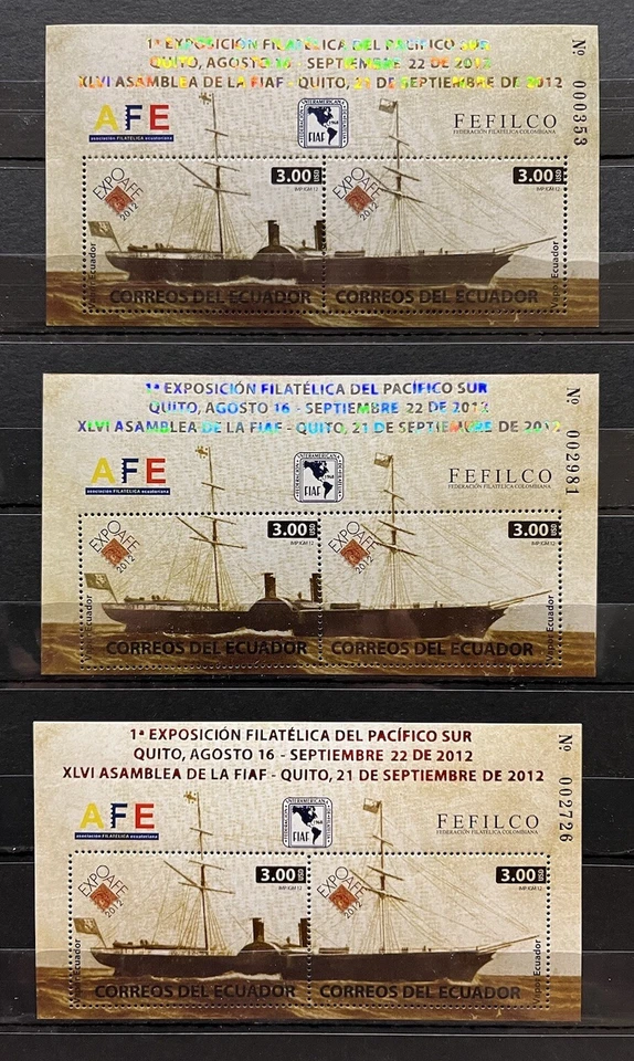 3x Ecuador - 2012 - Steam Ship - Gold Silver Bronze Letters - Expo MNH** Alb.15 - Image 1 of 2