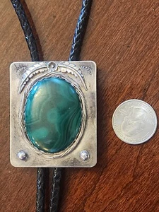 50g SIGNED Navajo Bolo Tie, Sterling Silver & Stone Native American - Picture 1 of 10