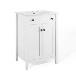 24” Modern White Bathroom Vanity Cabinet White Curved Sink Basin - Picture 1 of 8