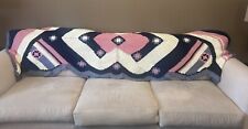 VTG Granny core Crochet Afghan Throw Blanket Multicolor Pink/Blue approx 80”x30”