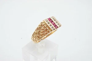 Natural Ruby and Diamonds Men's Ring Nugget Style in 14k Yellow Gold - Picture 1 of 8