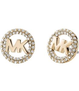 NWT Michael Kors Gold-Tone Logo Pave Stud Earrings MKJX7322710
