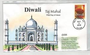 2016 COLLINS HANDPAINTED FDC 5142 DIWALI HOLIDAY & TAJ MAJAL - Picture 1 of 1