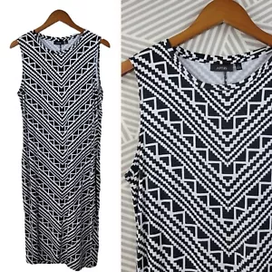 Apt 9 Dress size Large Casual comfort Geometric midi women black white zigzag - Picture 1 of 7