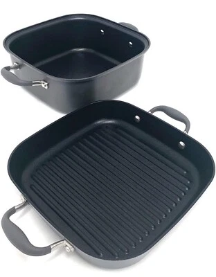 Anolon Asador Cuadrado Avanzado y Parrilla Cuadrada Profunda Tapa Sartén Piedra Luna Nuevo Foto 1 de 4