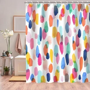 Watercolor Polka Dot Circles Shower Curtain Kids Shower Curtain Set with 12 H... - Picture 1 of 7