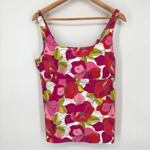 Lands End Tankini Oberteil Damen 16 rosa Blumen Hawaii wattiert Bügel Blatt - Bild 1 von 10