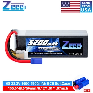 Zeee 6S Lipo Battery 5200mAh 22.2V 100C EC5 for RC Car Truck Airplane Heli Drone - Picture 1 of 6