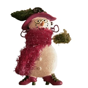 Schneemann Frau Anhalter Anstecknadel Brosche Weihnachten rot Glitzer Schal - Bild 1 von 4