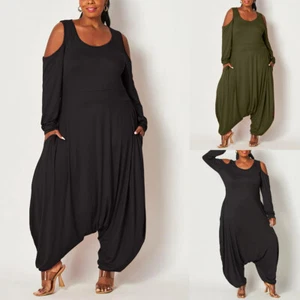 Übergröße Damen Langarm Overalls Haremshose Baggy Jumpsuit mit Taschen Einteiler - Bild 1 von 34