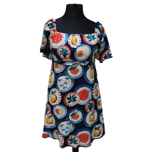 NEXT Marineblau Obst Print Bardot Strandkleid Gr. 10 kurz schulterfrei - Bild 1 von 11