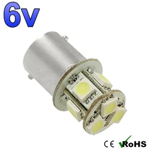 1 x 6v White BA15s 8 SMD 5050 LED Side Interior Light Bulbs GLB 205 6 VOLT - Picture 1 of 3